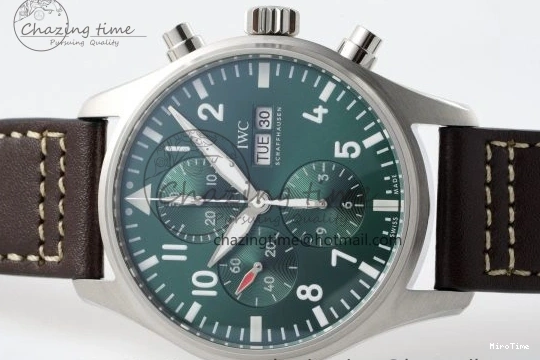 MIROTIME 0312 Bright Pilot Chrono SS AZF 1:1 Best Edition Green Dial on Brown Leather Strap A 7059